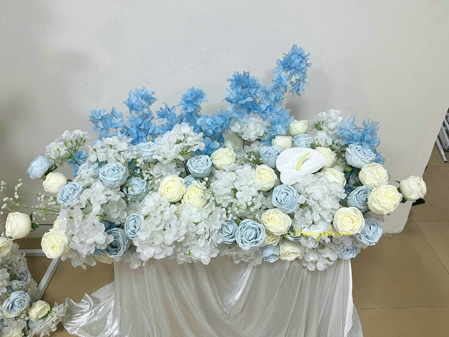 elegant blue floral floor decoration for ceremony backdrop