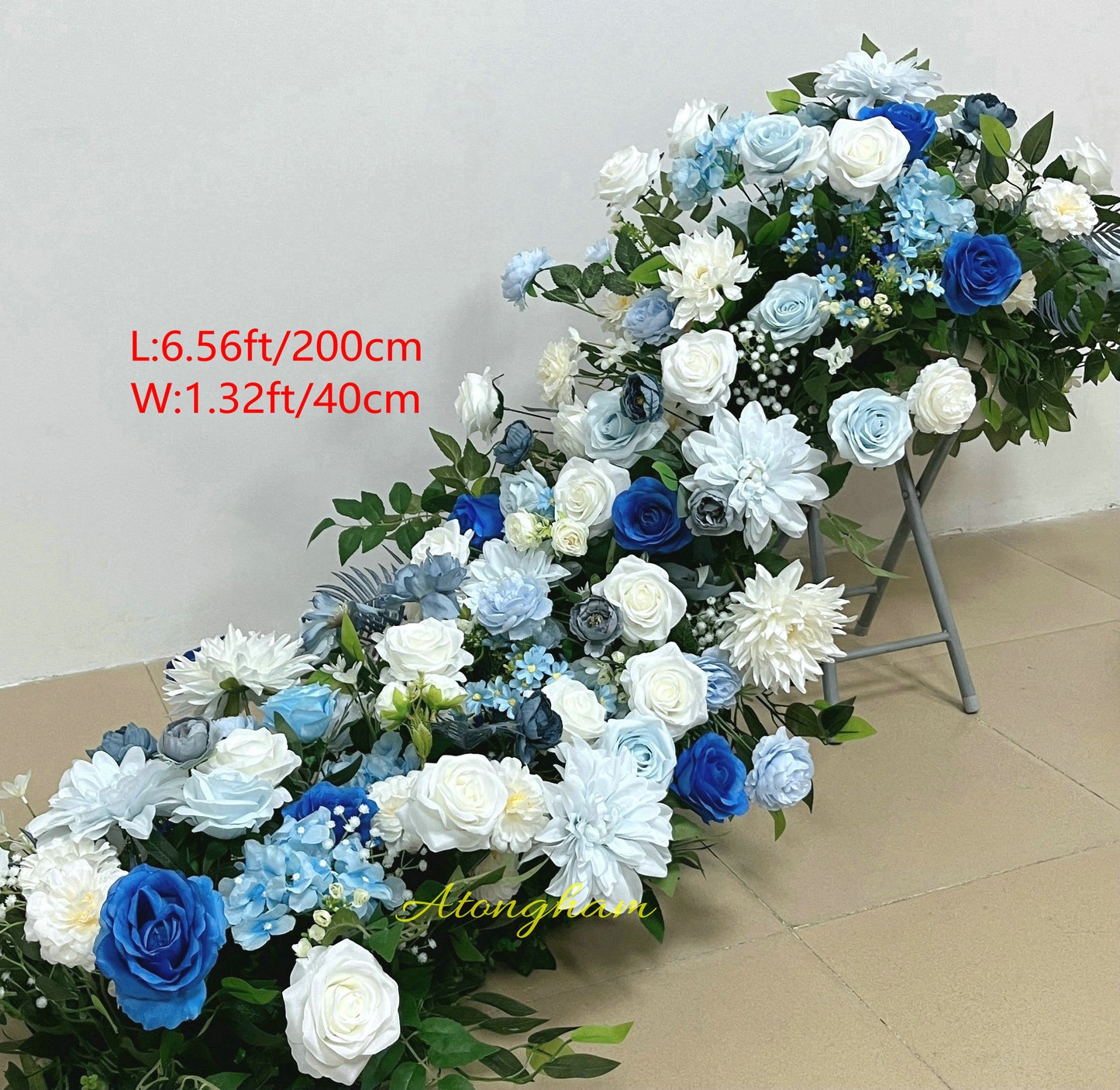 flexible blue artificial flower runner for ceremonies