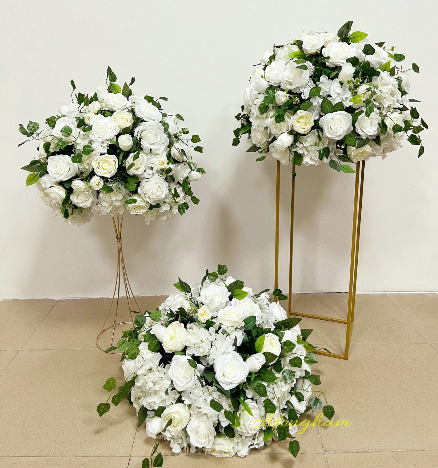 ivory silk flower ball centerpiece for wedding reception tables