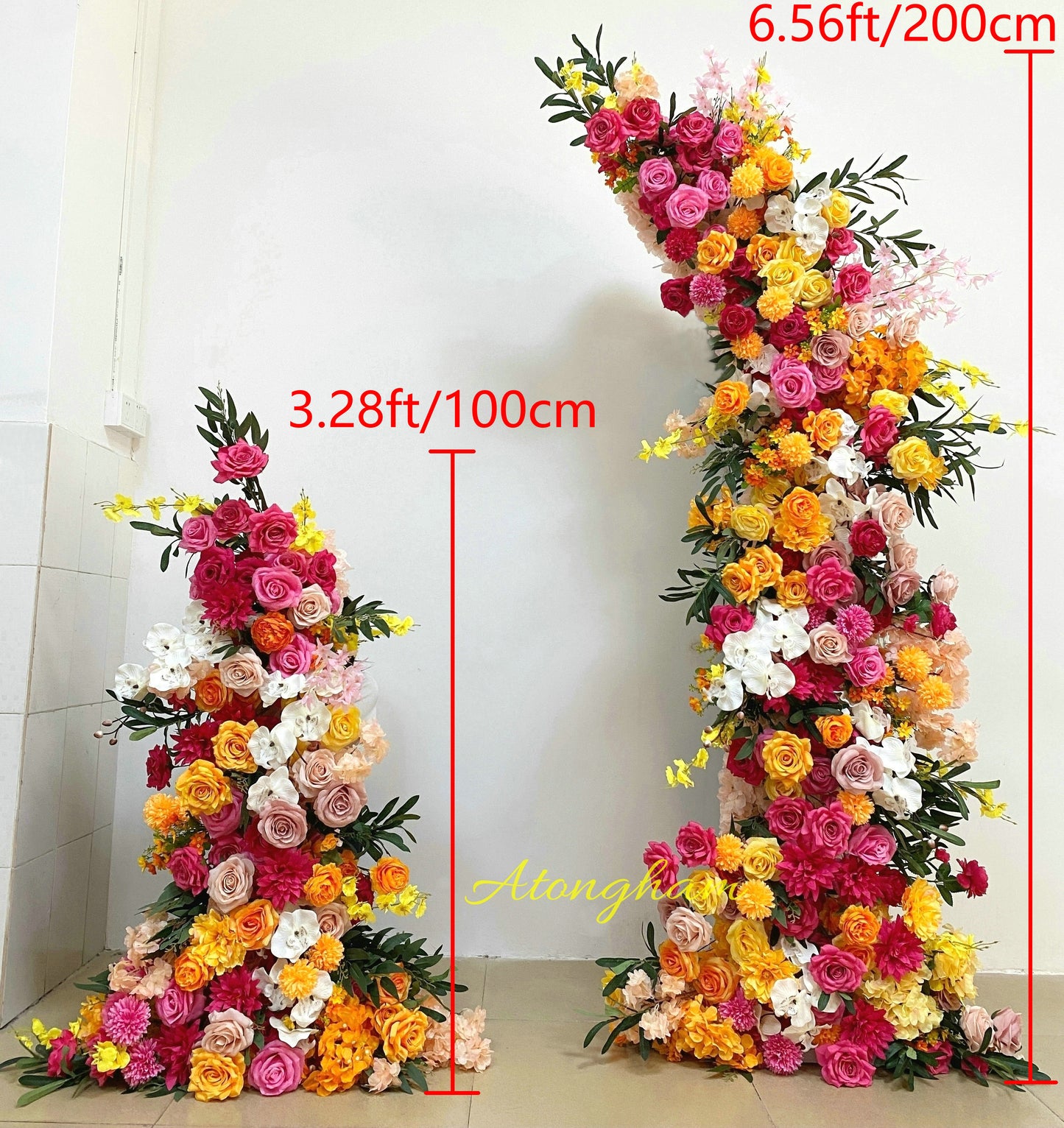 Orange Hot Pink Wedding Archway Flower Olive Leaves Customize Flower Arrangement Engagement Backdrop Photography Props