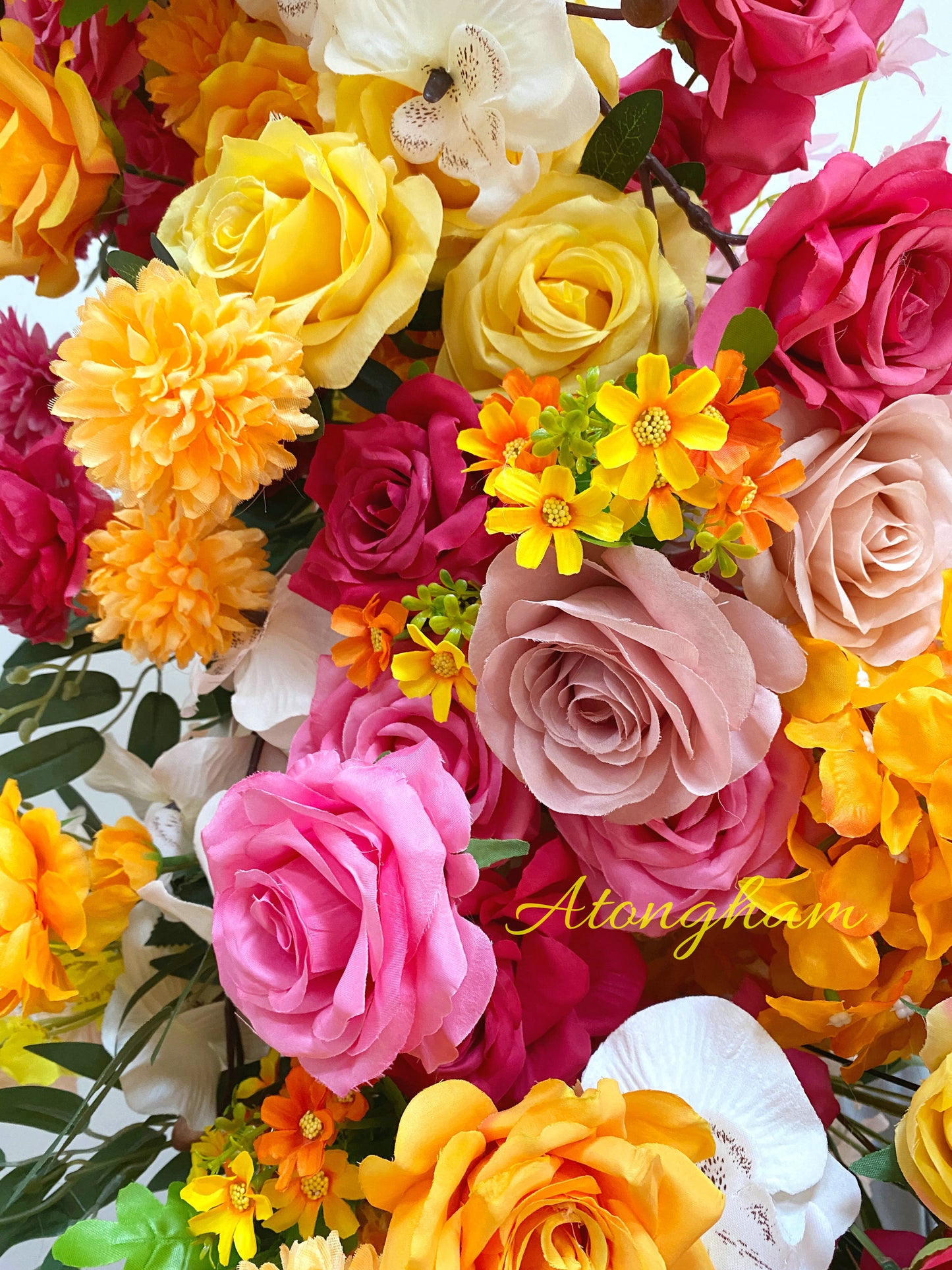 Orange Hot Pink Wedding Archway Flower Olive Leaves Customize Flower Arrangement Engagement Backdrop Photography Props