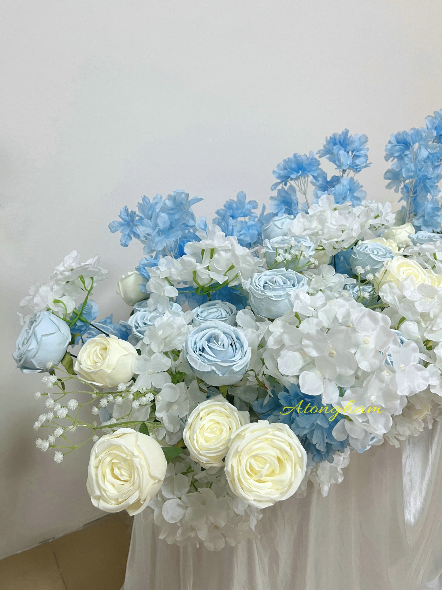 sky blue artificial flowers for wedding aisle decoration