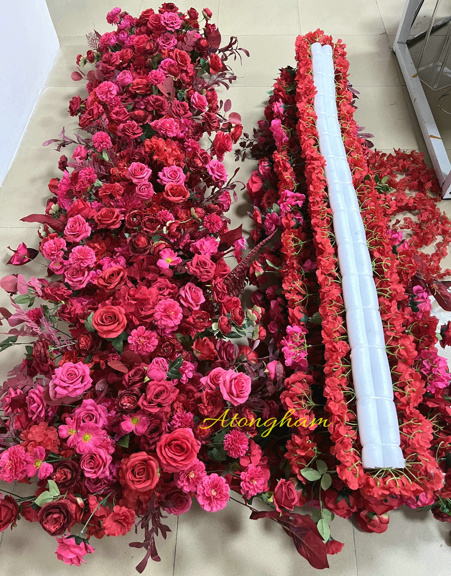 vibrant hot pink red flowers for wedding ceremony decor