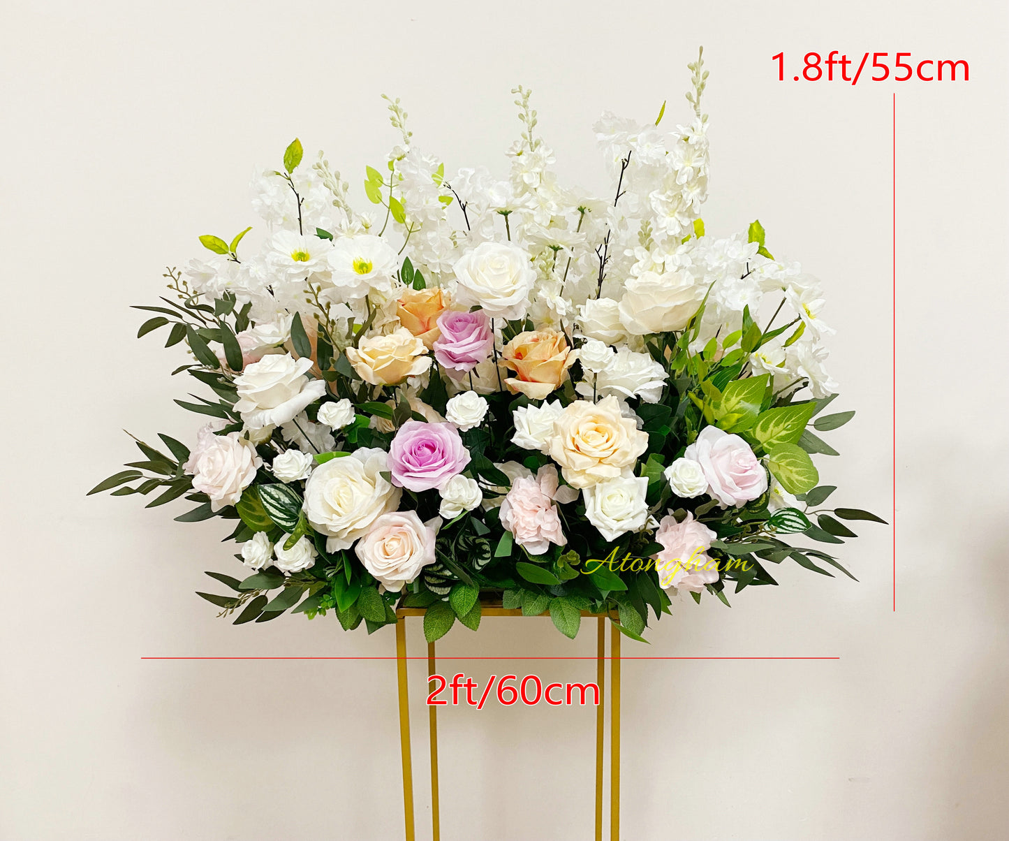 wedding aisle decor with artificial flower arrangement