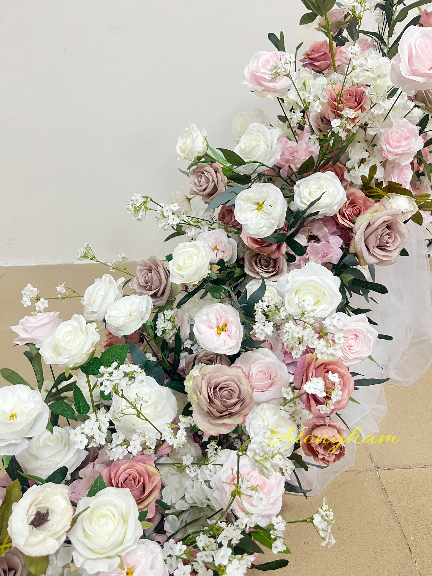 white floral garland for wedding aisles