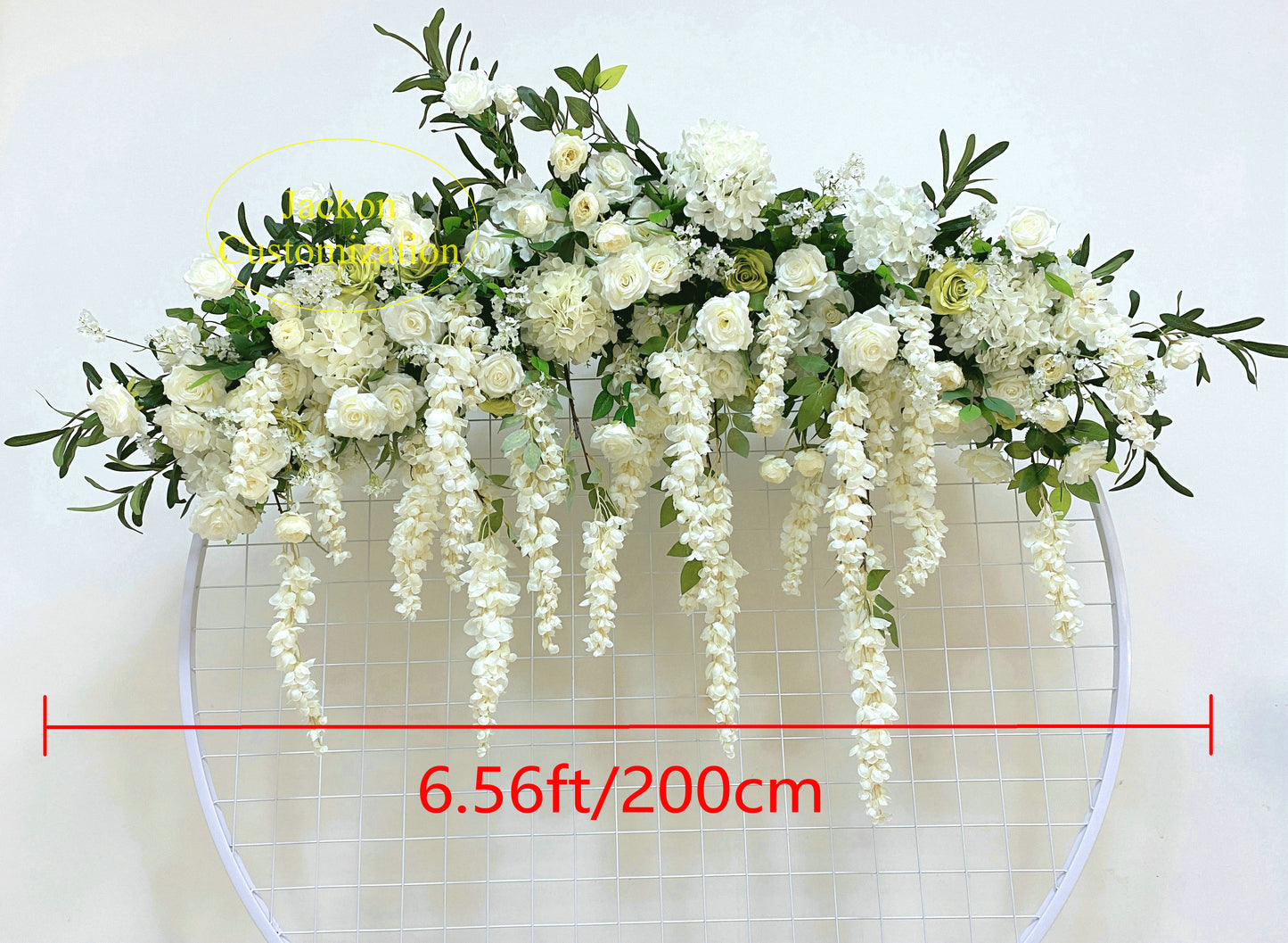 Artificial Table Flower Arrangement Ivory Flowers Olive Leaves Flower Garland Wedding Decor Table Runner