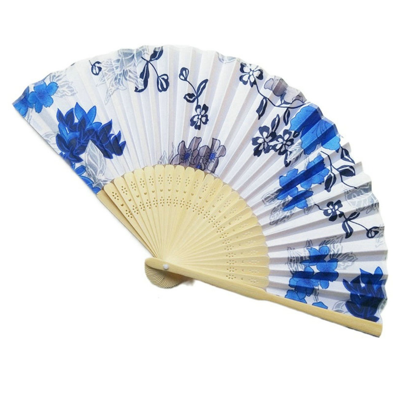 Blue Engraved Folding Fan Silk Floral Fans Wedding Favors Party Gifts