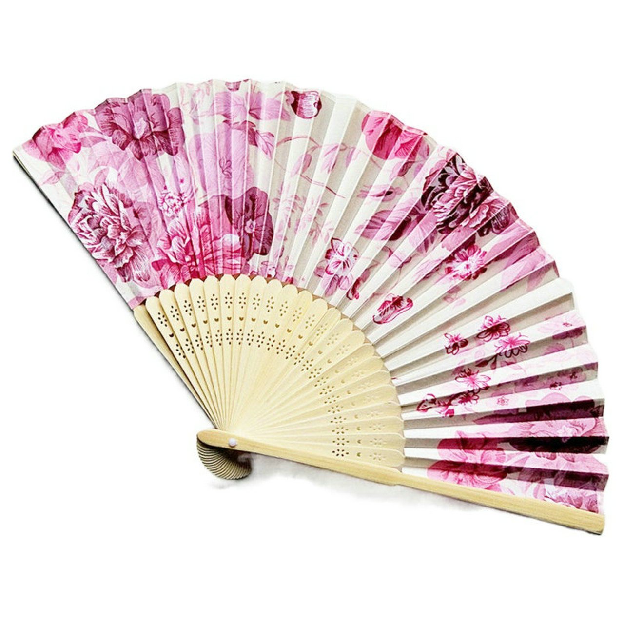 Pink Engraved Folding Fan Silk Floral Fans Wedding Favors Party Gifts