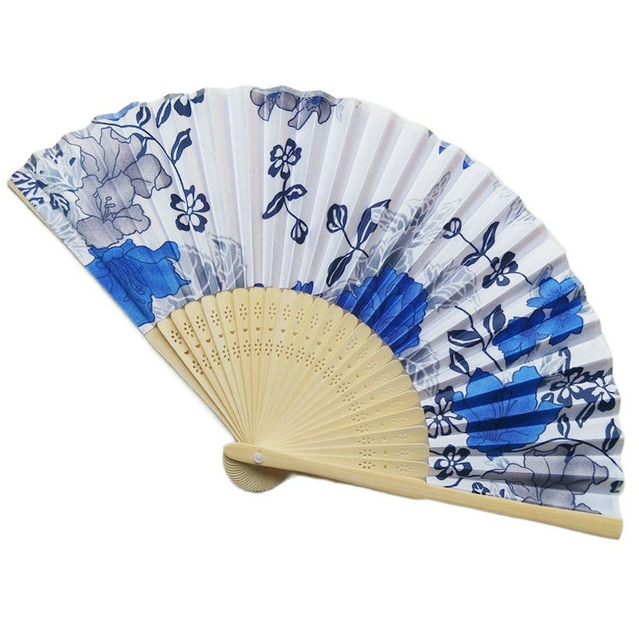 Lake Blue Engraved Folding Fan Silk Flower Fans Wedding Favors Party Gift