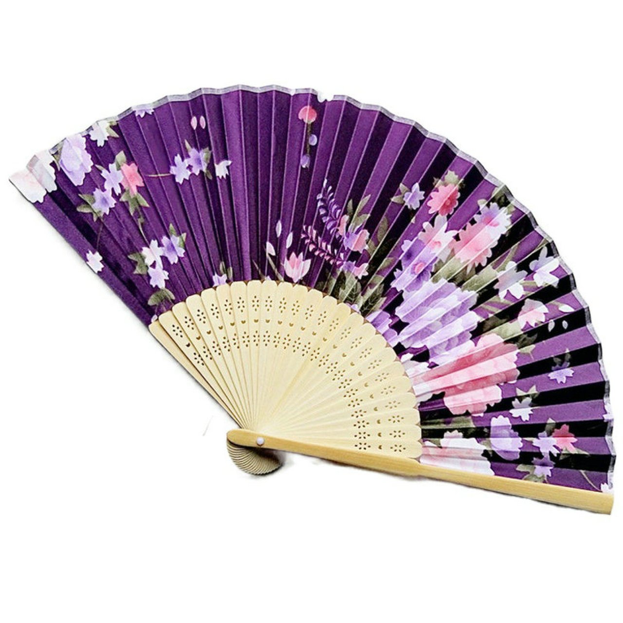 Purple Engraved Folding Fan Silk Flower Fans Wedding Favors Party Gift