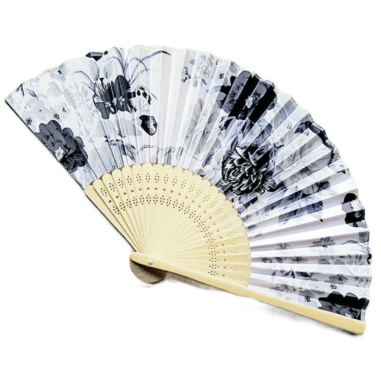 Black Engraved Folding Fan Silk Flower Fans Wedding Favors Party Gift