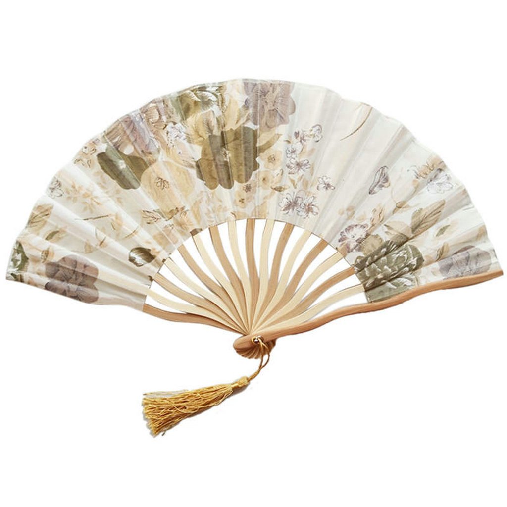 Golden Custom Silk Bamboo Hand held Folded Fans for Bridal Shower Wedding Favors