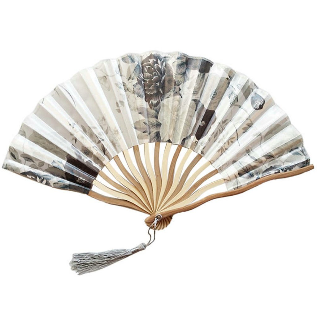 Gray Custom Silk Bamboo Hand held Folded Fans for Bridal Shower Wedding Favors