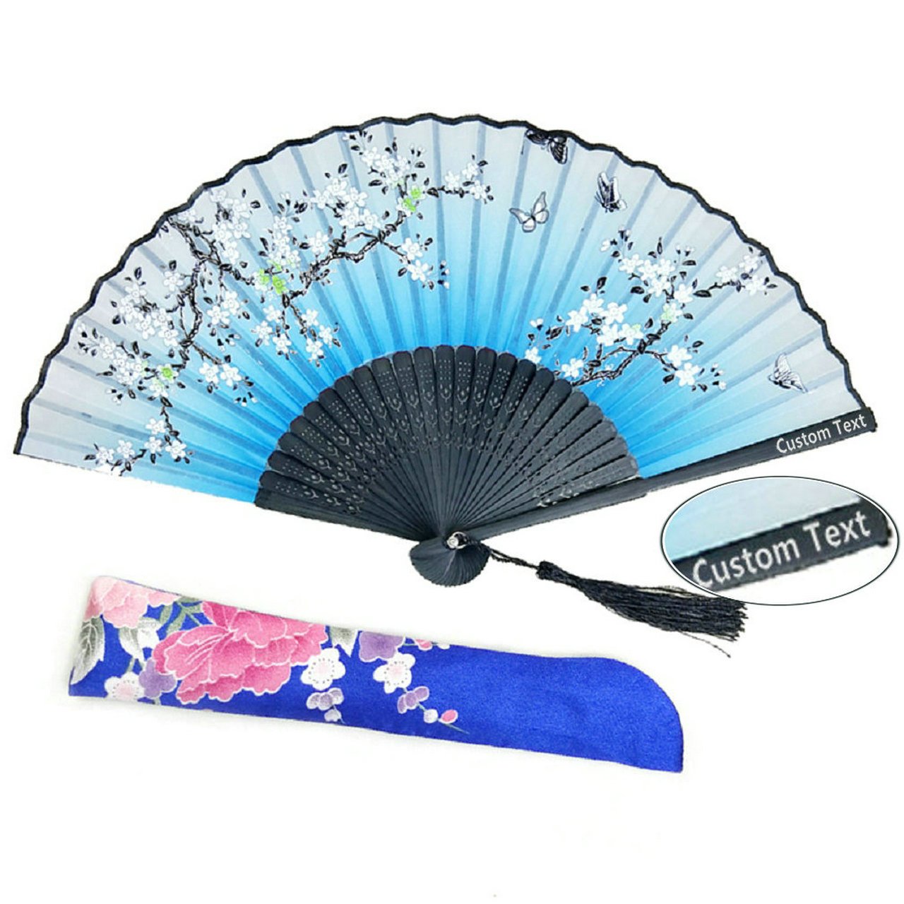Custom Text Folding Fans for Bridal Shower Floral Silk Fans Wedding Favors