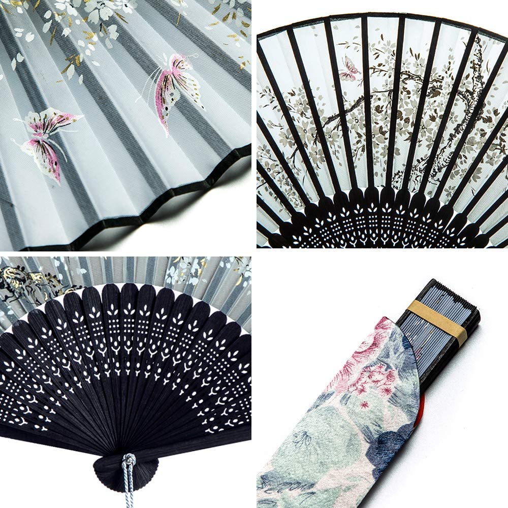 Black Lotus Custom Text Ink Floral Silk Folding Fans for Wedding Favors