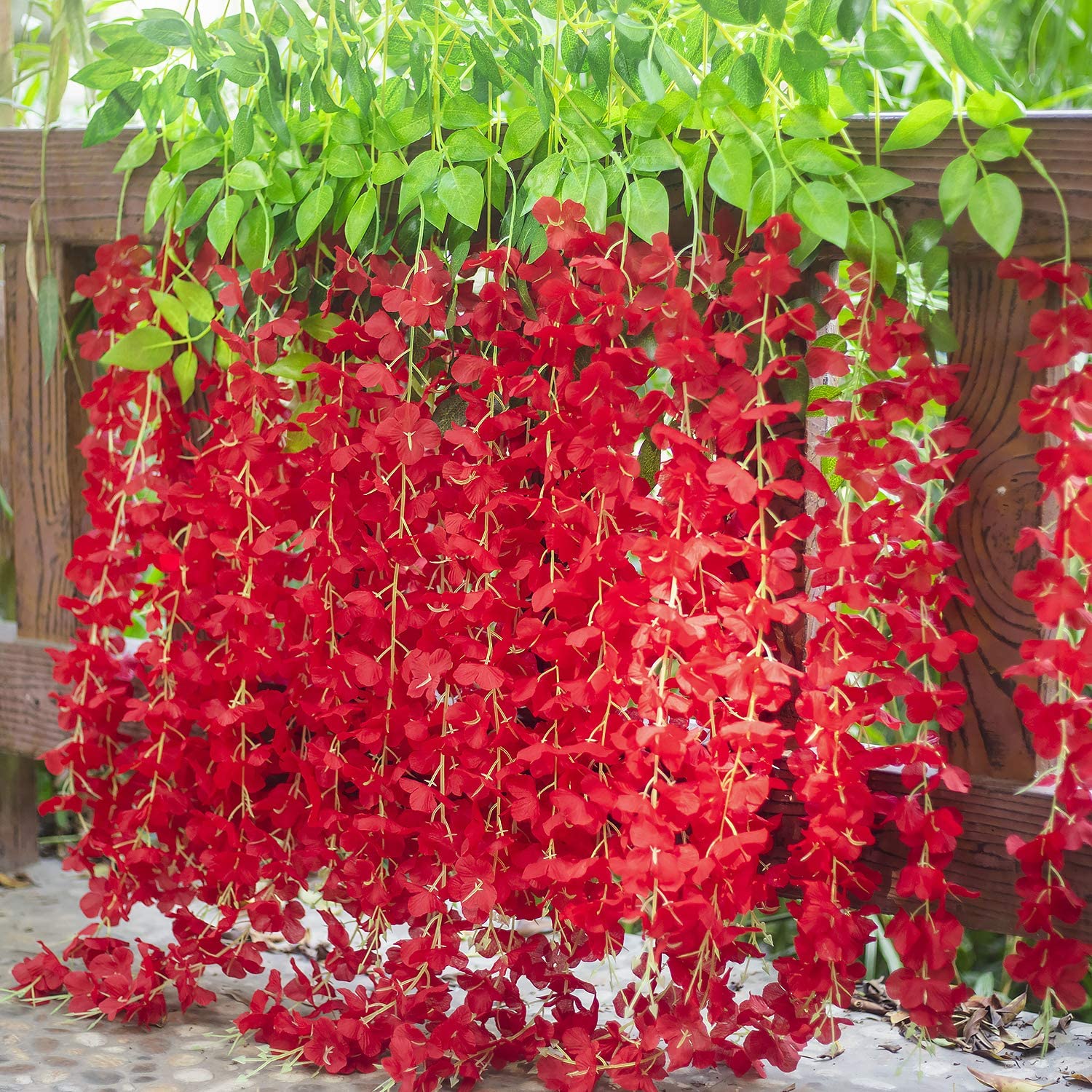 plant with red hanging flowers 12pcs Length 24/35/47 inches Enthusiasm Red Wisteria Vine Hanging Flowers for Outdoor Indoor Wedding Ceremony Arch Custom Artificial Silk Floral