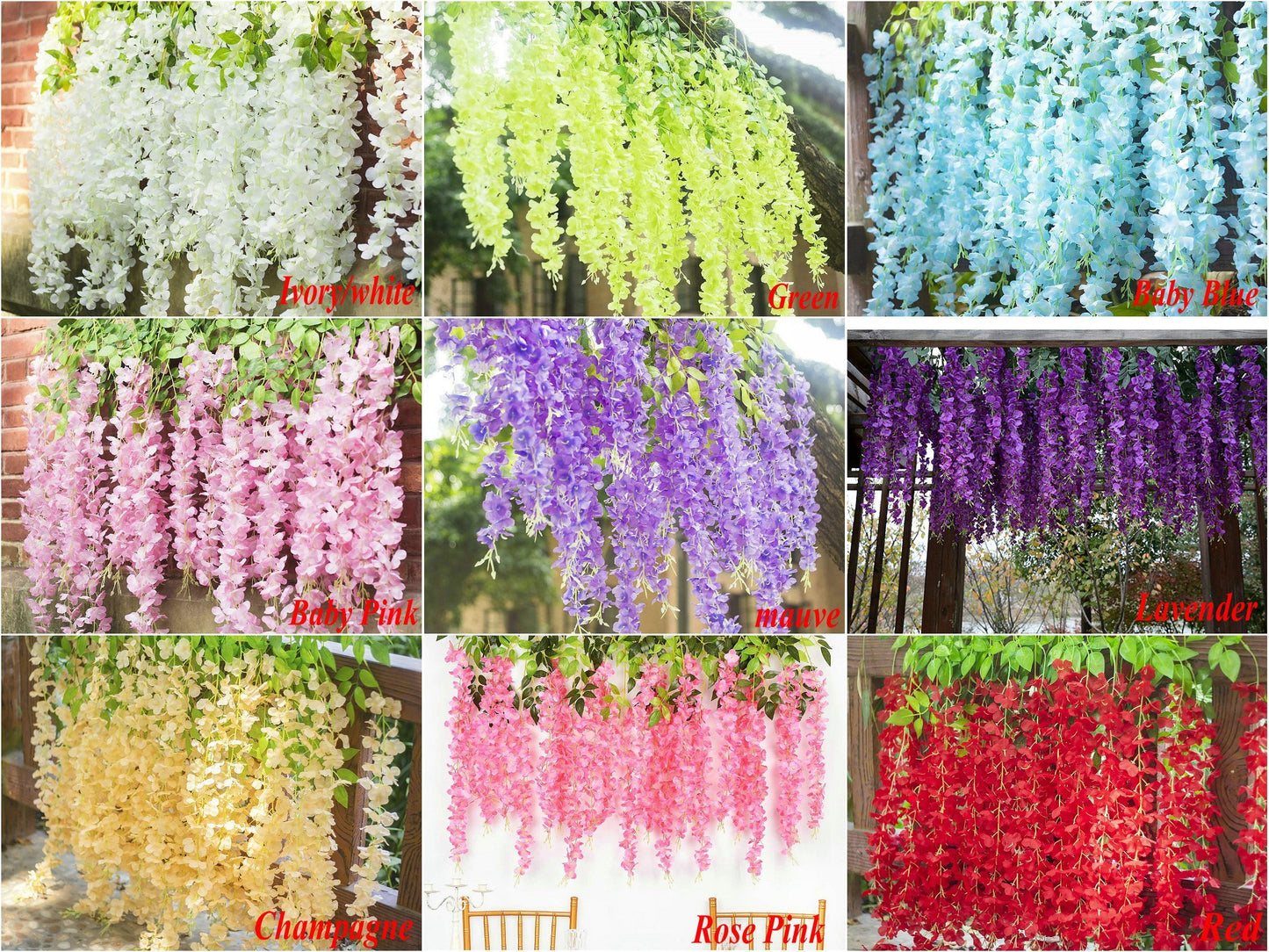 12pcs Length 24/35/47 inches Candy Baby Pink Wisteria Vine Hanging Flowers for Outdoor Indoor Wedding Ceremony Arch Artificial Silk Floral Decors