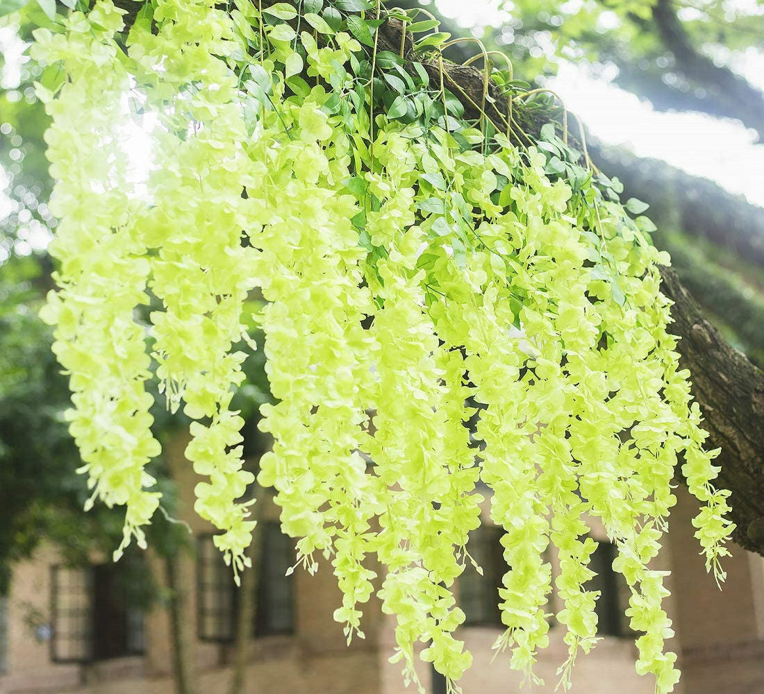 wisteria hanging plant 12pcs Length 24/35/47 inches Fresh Green Wisteria Vine Hanging Flowers Outdoor Indoor Wedding Ceremony Arch Custom Artificial Silk Floral Decors