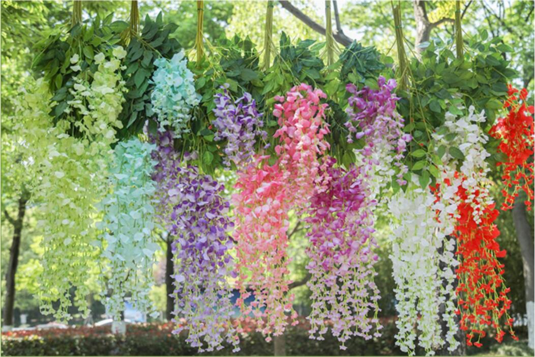hanging wisteria plant Colorful Wisteria Vine Hanging Flowers for Outdoor Indoor Wedding Ceremony Arch Artificial Silk Floral Decor, 12pcs Length 24/35/47 inch