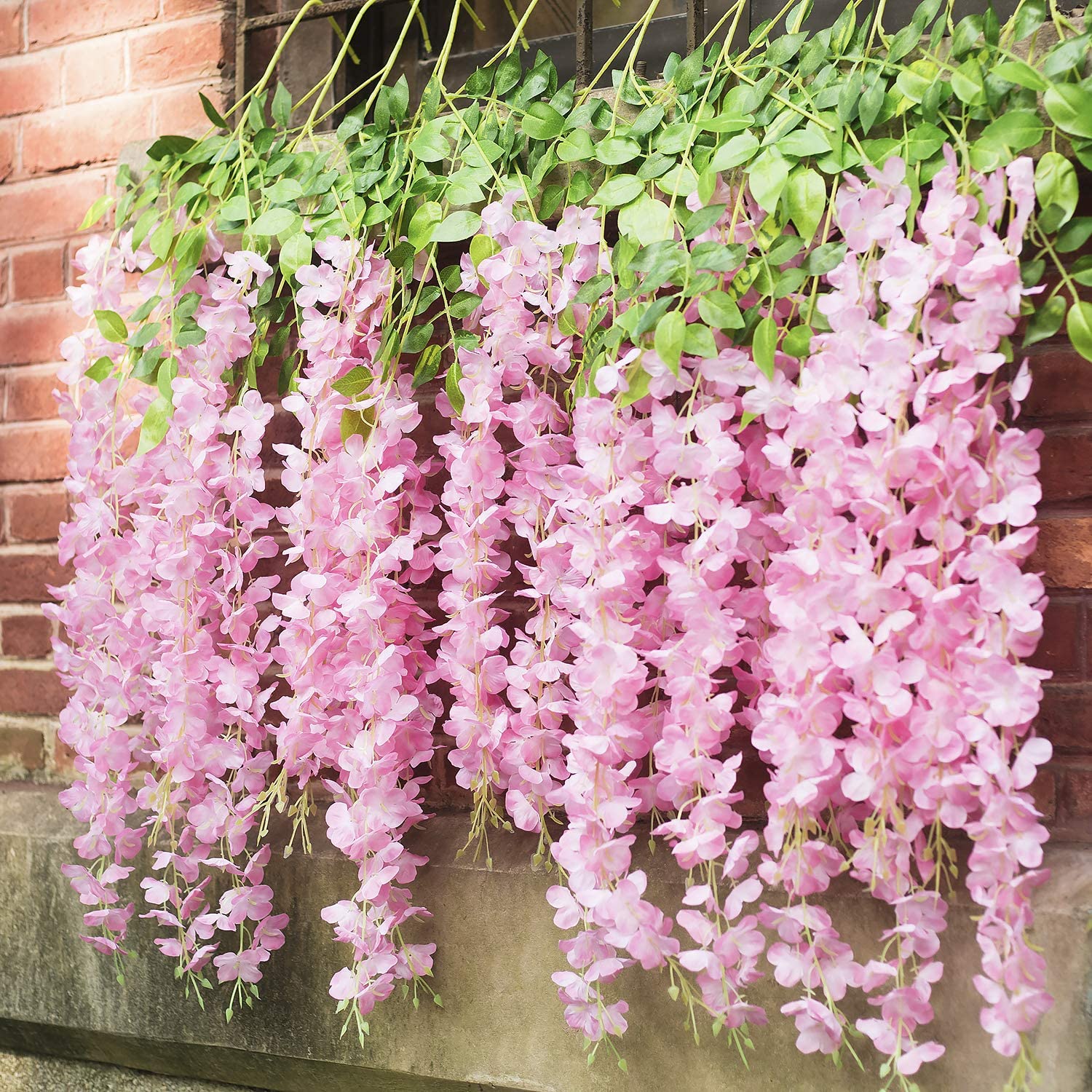 hanging pink plant 12pcs Length 24/35/47 inches Candy Baby Pink Wisteria Vine Hanging Flowers for Outdoor Indoor Wedding Ceremony Arch Artificial Silk Floral Decors