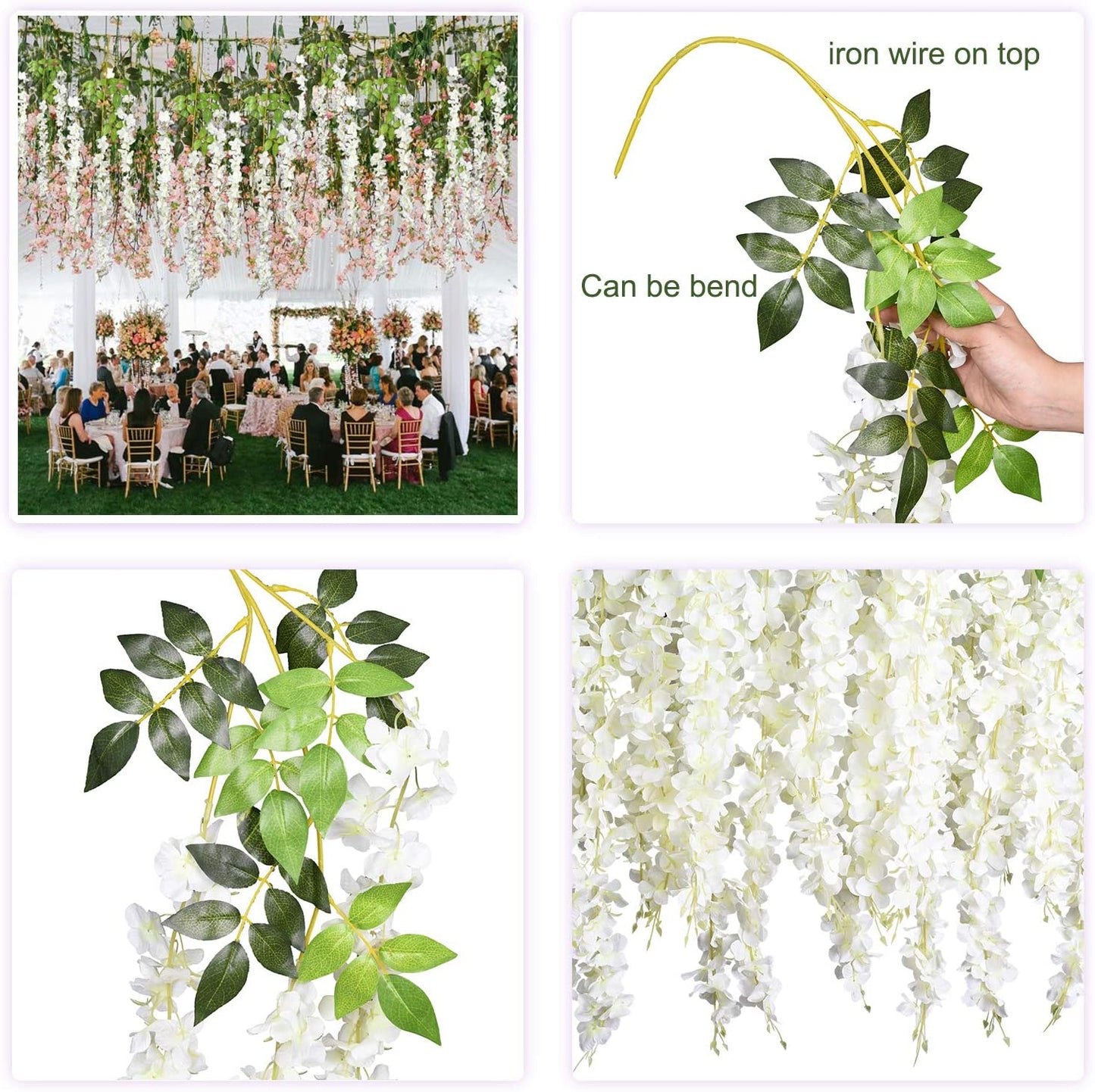 12pcs Length 24/35/47 inches Candy Baby Pink Wisteria Vine Hanging Flowers for Outdoor Indoor Wedding Ceremony Arch Artificial Silk Floral Decors