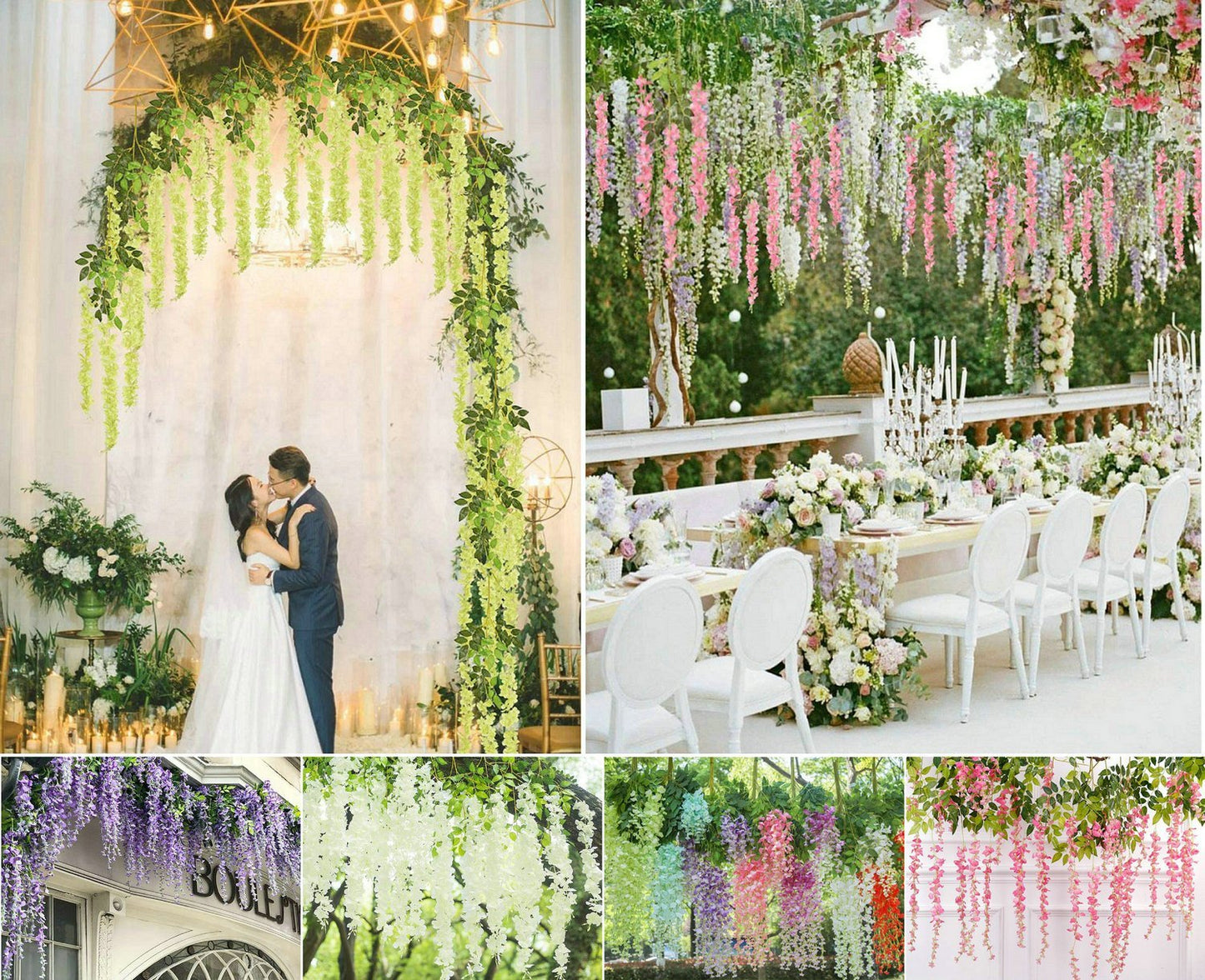 12pcs Length 24/35/47 inches Candy Baby Pink Wisteria Vine Hanging Flowers for Outdoor Indoor Wedding Ceremony Arch Artificial Silk Floral Decors