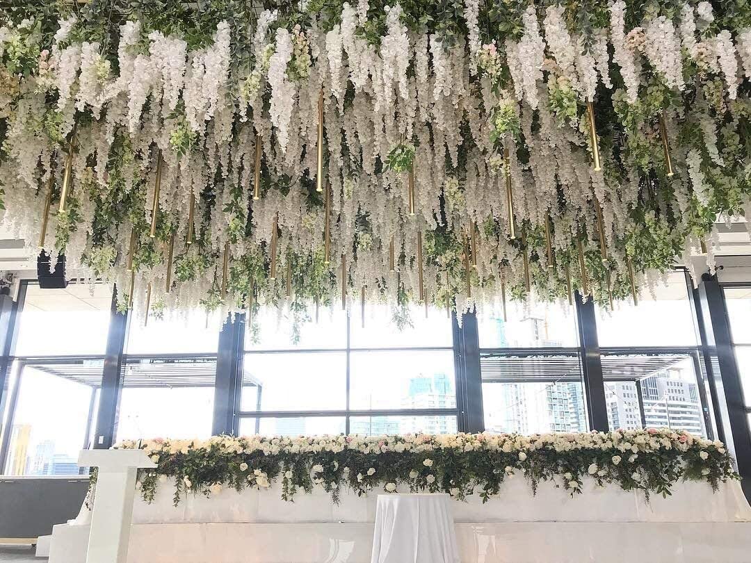 12pcs Length 24/35/47 inches Candy Baby Pink Wisteria Vine Hanging Flowers for Outdoor Indoor Wedding Ceremony Arch Artificial Silk Floral Decors