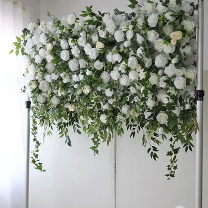Artificial White Rose, Greenery Flower Backdrop, Wedding Bridal Shower Backdrop Decoration
