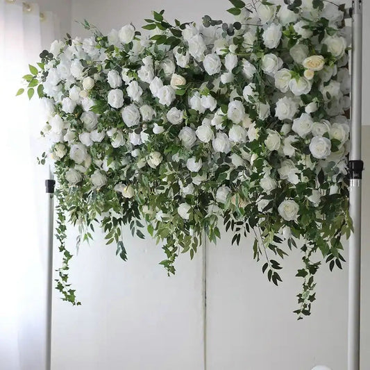 Artificial White Rose, Greenery Flower Backdrop, Wedding Bridal Shower Backdrop Decoration