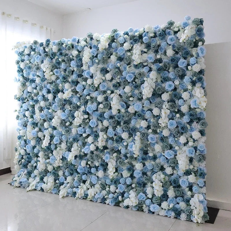 Light Sky Blue, Cadetblue, Ivory Flower Wall Background, Spring Wedding Birthday Party Floral Panel