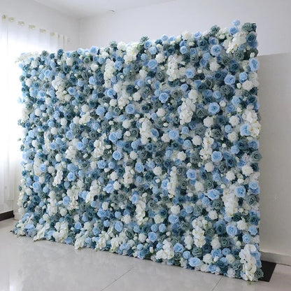 Light Sky Blue, Cadetblue, Ivory Flower Wall Background, Spring Wedding Birthday Party Floral Panel
