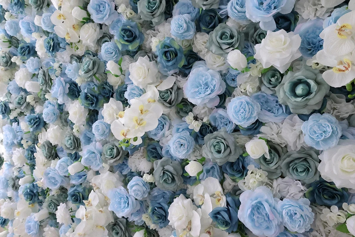 Light Sky Blue, Cadetblue, Ivory Flower Wall Background, Spring Wedding Birthday Party Floral Panel