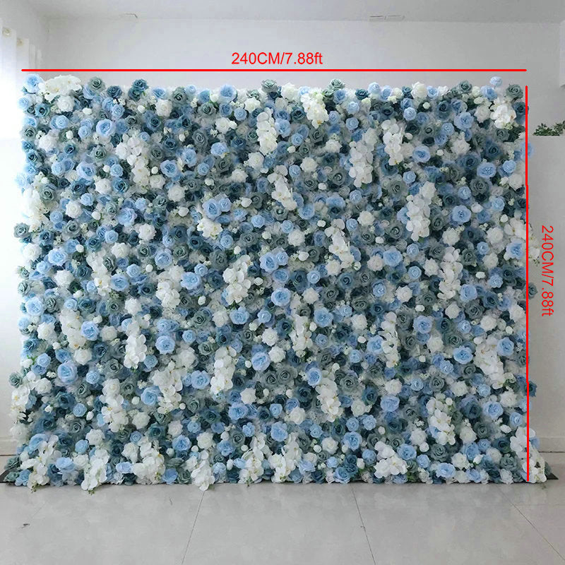 Light Sky Blue, Cadetblue, Ivory Flower Wall Background, Spring Wedding Birthday Party Floral Panel