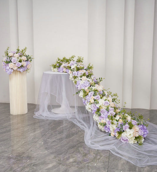 Light Purple, Peach Flower Runner, Flower Centerpiece, Wedding, Baby Shower Backdrop Decoration