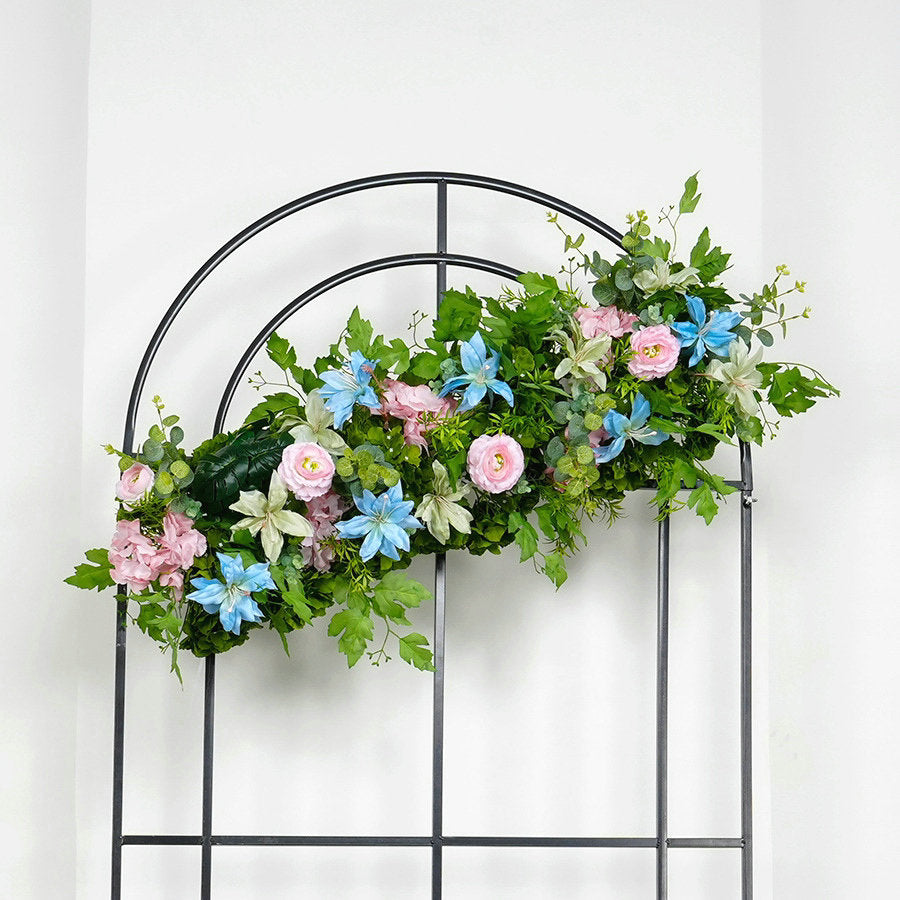 Green Plants, Blue, Light Pink Flower Garland, Centerpiece, Floor Flower, Wedding Engagement Baby Shower Backdrop Decoration