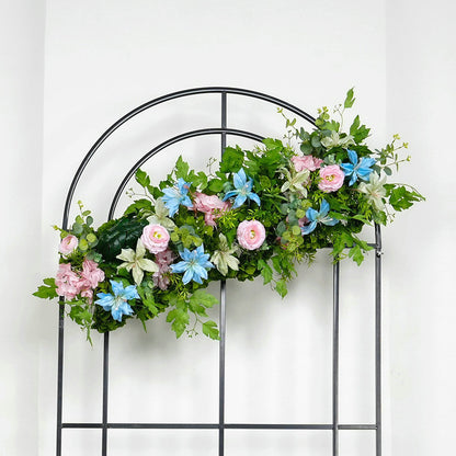 Green Plants, Blue, Light Pink Flower Garland, Centerpiece, Floor Flower, Wedding Engagement Baby Shower Backdrop Decoration