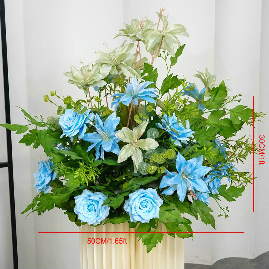Green Plants, Blue, Light Pink Flower Garland, Centerpiece, Floor Flower, Wedding Engagement Baby Shower Backdrop Decoration