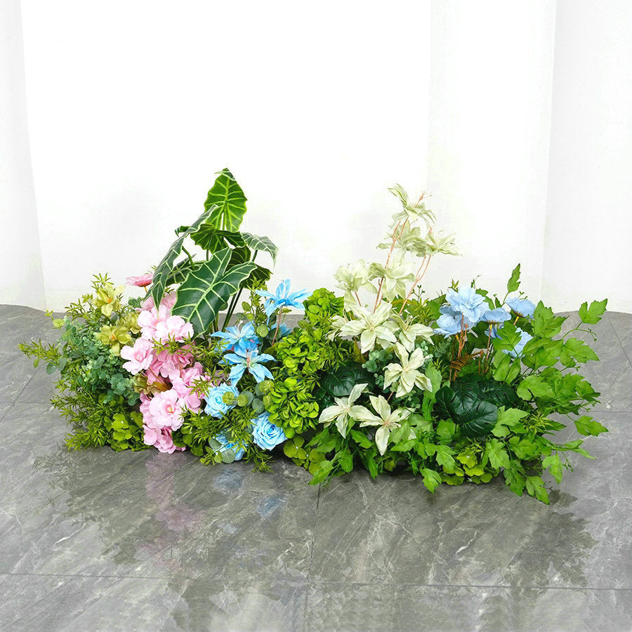 Green Plants, Blue, Light Pink Flower Garland, Centerpiece, Floor Flower, Wedding Engagement Baby Shower Backdrop Decoration