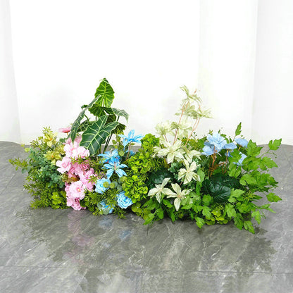 Green Plants, Blue, Light Pink Flower Garland, Centerpiece, Floor Flower, Wedding Engagement Baby Shower Backdrop Decoration