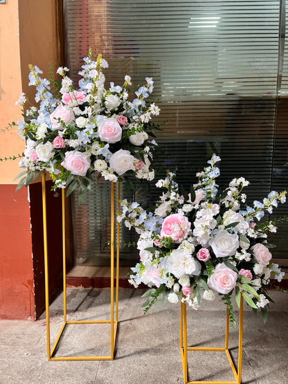 Blush Pink, Light Blue Wedding Flower Centerpiece, Artificial Floral Arrangement