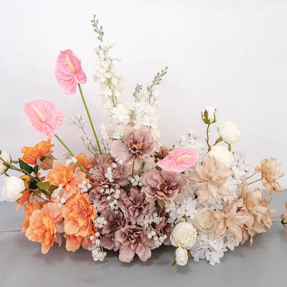 Orange Brown White Ivory Flower Arrangement,Artificial Flower Row,Wedding Table Runner