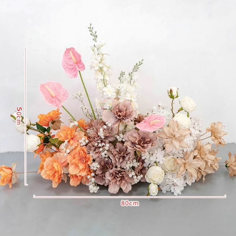 Orange Brown White Ivory Flower Arrangement,Artificial Flower Row,Wedding Table Runner
