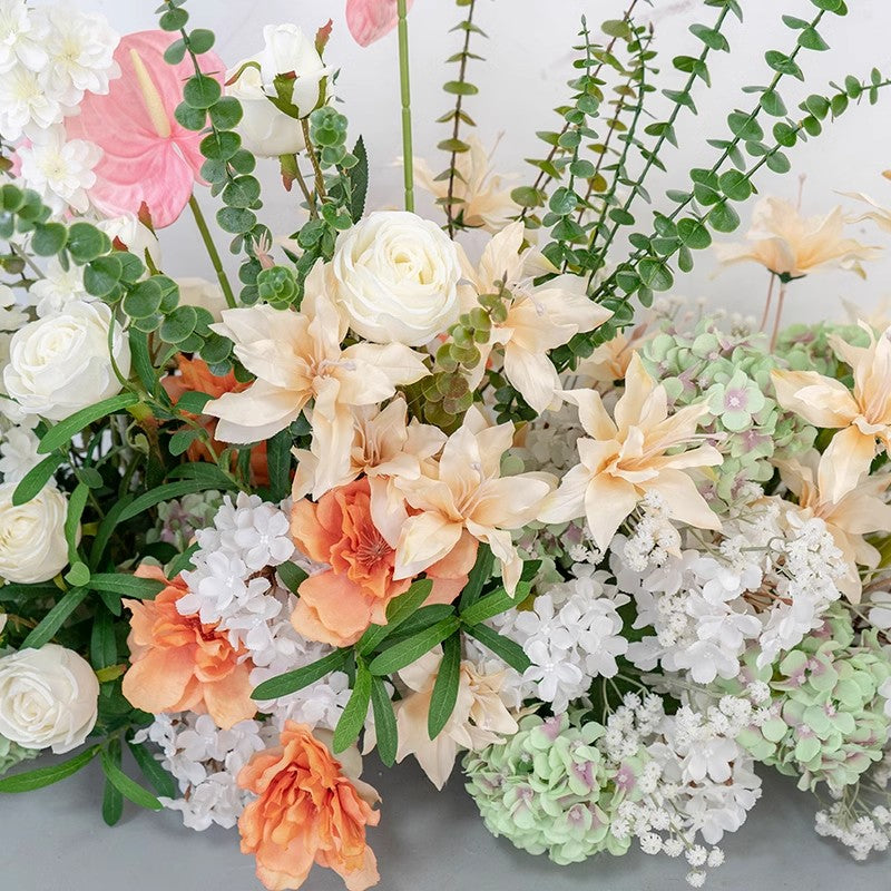 Orange Champagne Artificial Flower Arrangement,Fake Flower Row,Wedding Table Centeriece