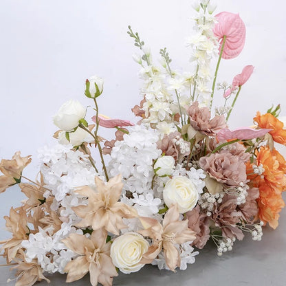 Orange Brown White Ivory Flower Arrangement,Artificial Flower Row,Wedding Table Runner