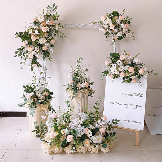 Champagne White Artificial Flower Row,Wedding Backdrop Centerpiece,Road Lead Props,Business Decor