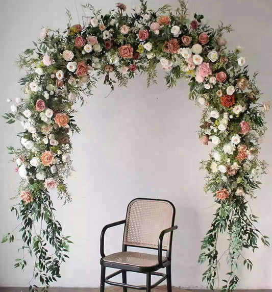Artificial Light Pink Peachpuff Chocolate Archway Flowers,Silk Flower Row,Wedding Floral Decoration