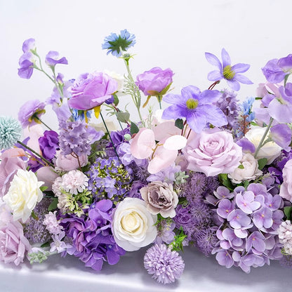 Artificial Rose Table Runner,Purple White Flower Row,Wedding Table Centerpiece,Bridal Shower Decor