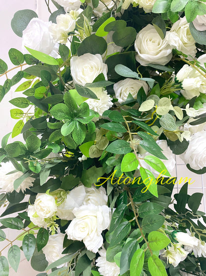Round Green Leaves White Rose Arch Flower Wedding Engagement Ceremony Table Centerpiece
