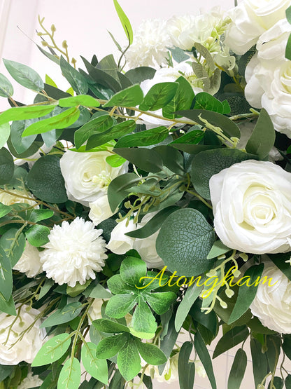 Round Green Leaves White Rose Arch Flower Wedding Engagement Ceremony Table Centerpiece
