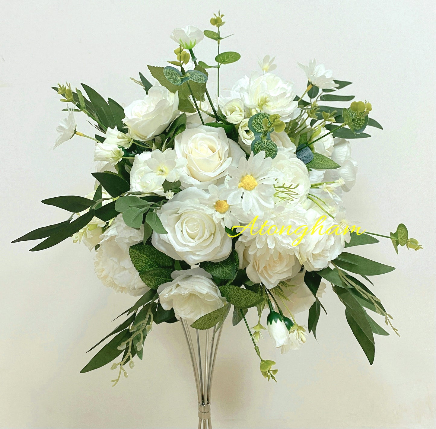 Round Green Leaves White Rose Arch Flower Wedding Engagement Ceremony Table Centerpiece